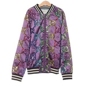 Gucci Purple Sequin Interlocking G Bomber Jacket